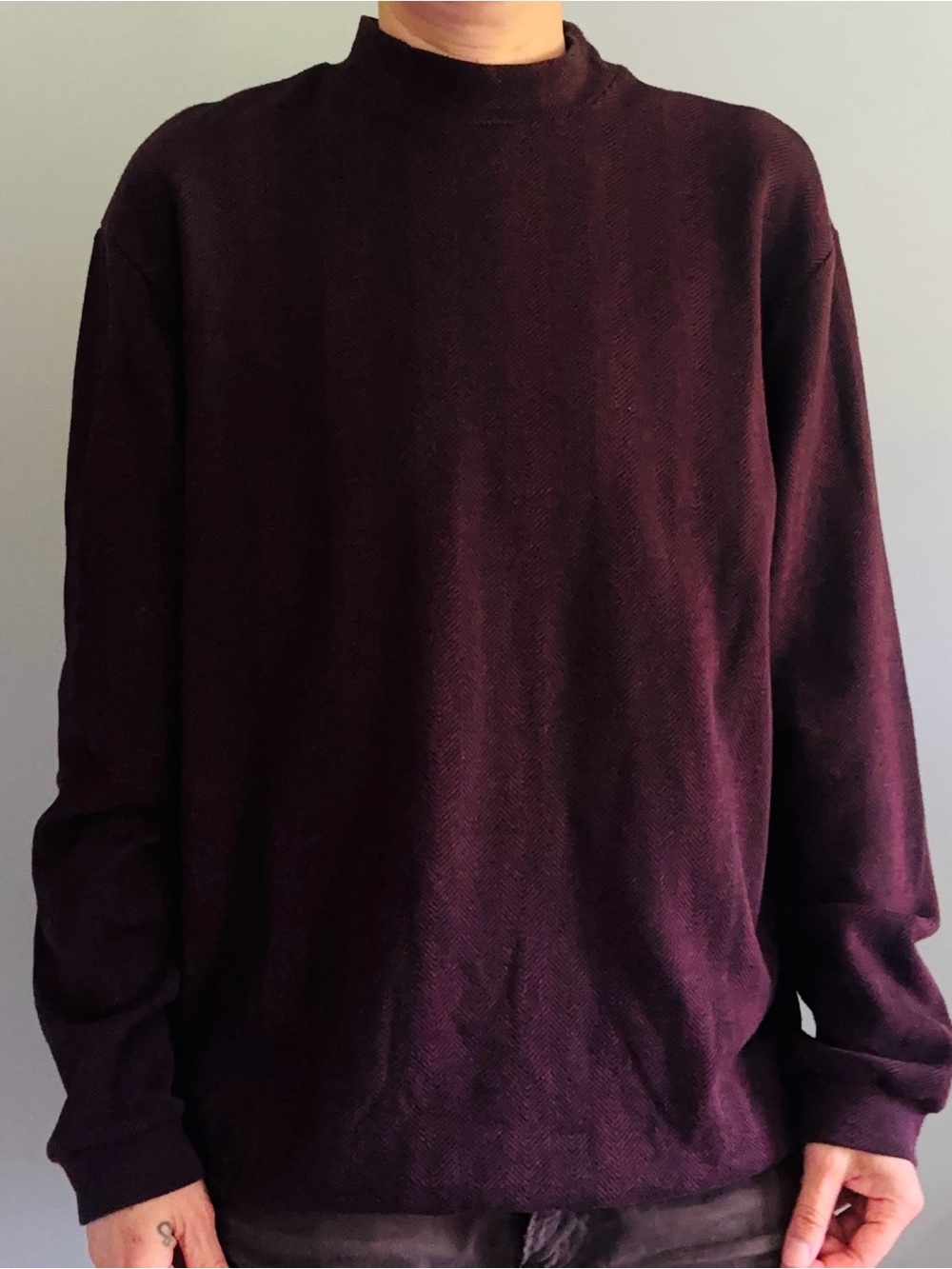 Topman Men's Mock Turtleneck Sweater in Burgundy Herringbone